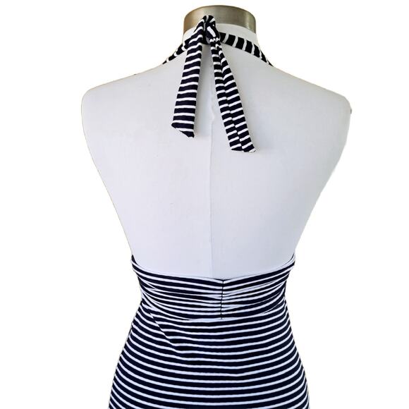 HEIDI KLEIN Striped Halter Maxi Dress Small Resort Blue & White Backless V-neck - Picture 6 of 13